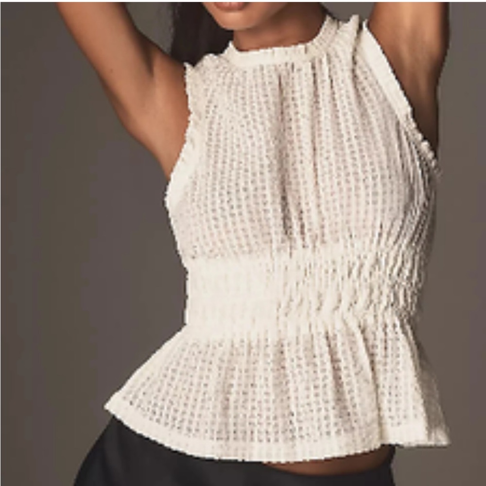 Maeve for Anthropologie Textured Cream Sleeveless Blouse NWT